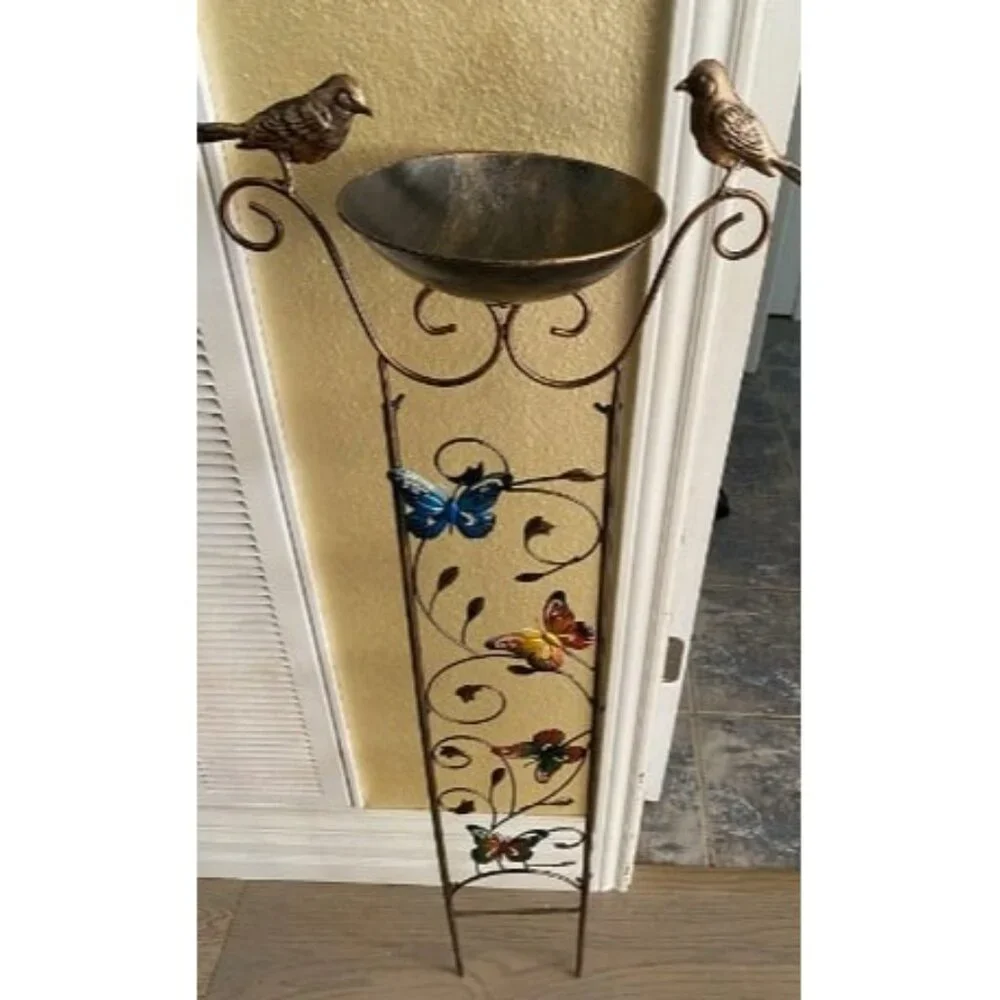New Bird Bath with Trellis Outdoor, Antique Garden Iron Trellis